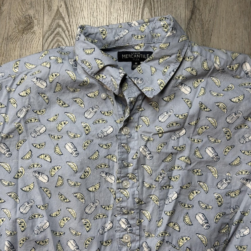 J.Crew Mercantile Shirt Mens Medium Blue Lemon Salt Print Short Sleeve Button Up